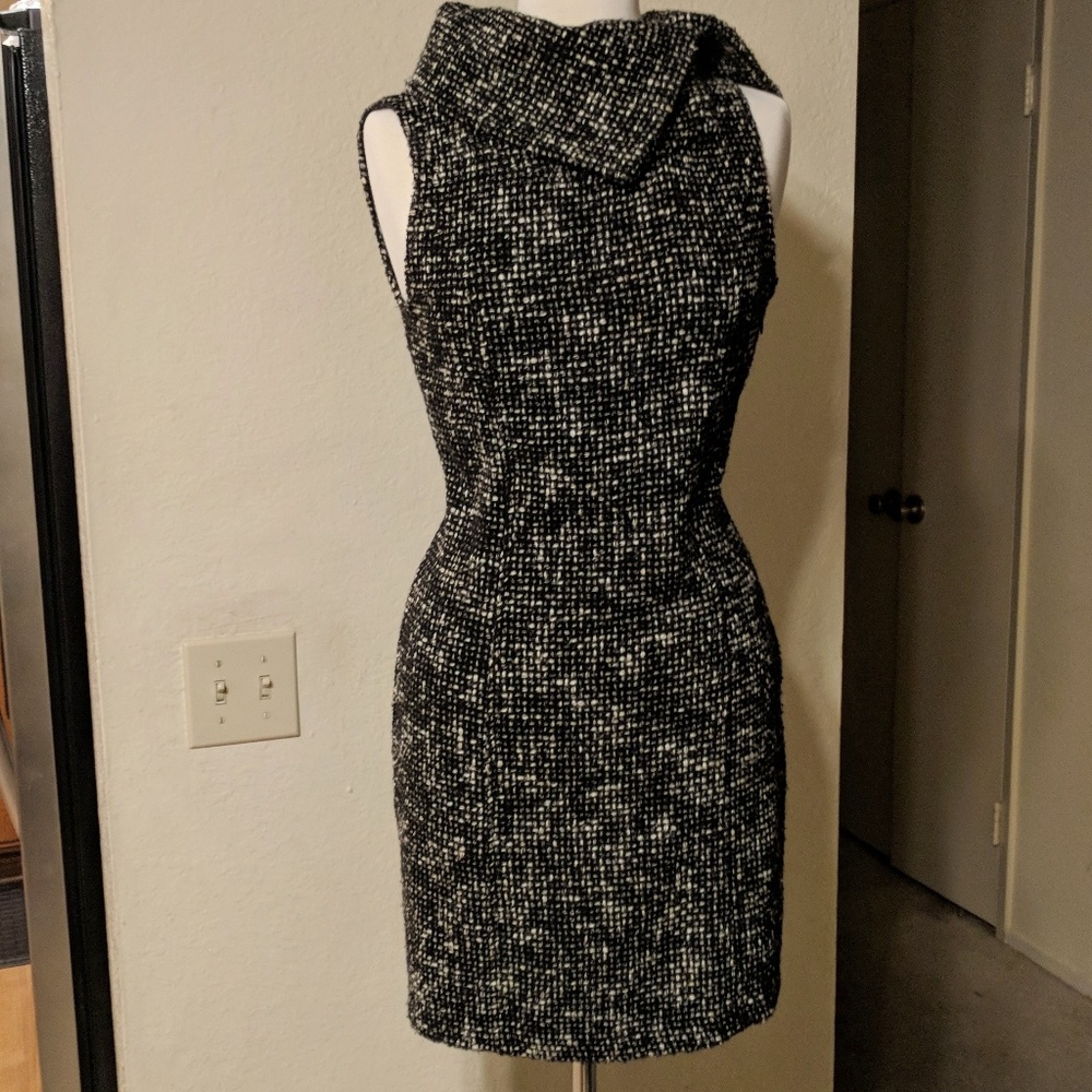 Tweed high collar wool blend scott small dress
